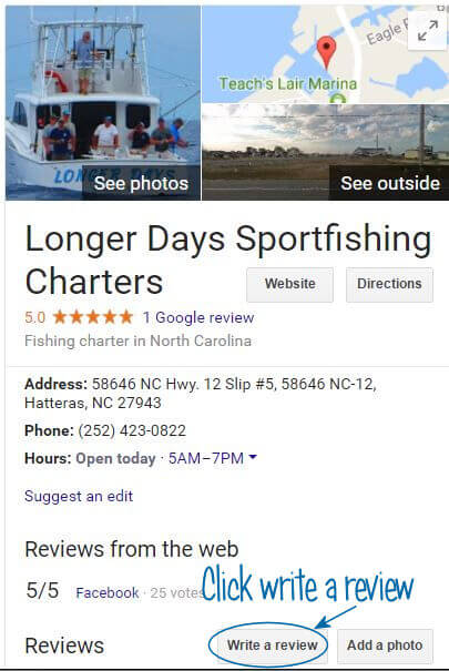 Longer Days Spoetfishing charters Google listing